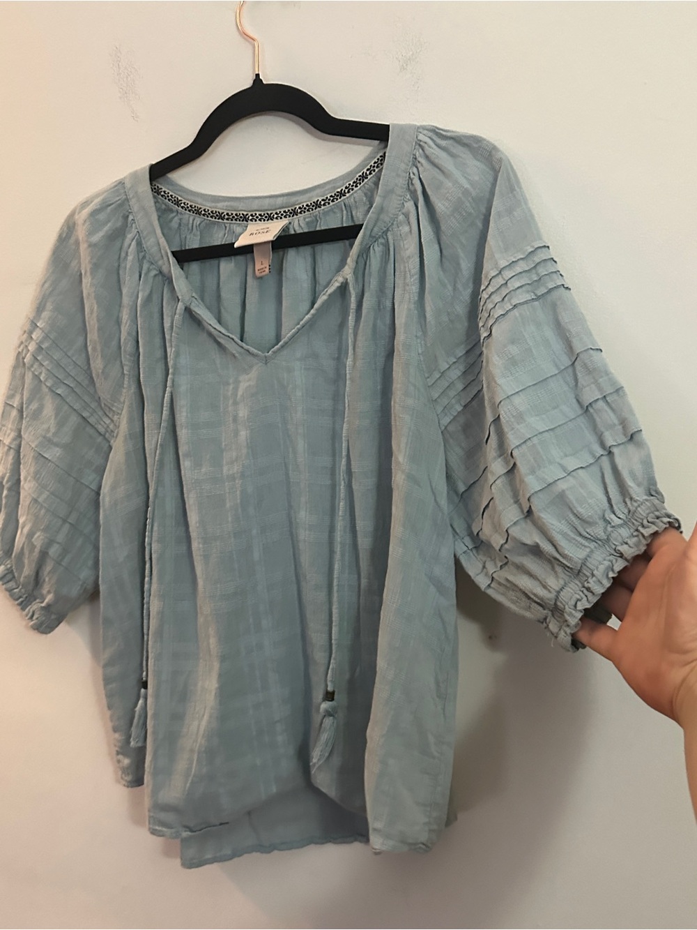 Knox Rose Light Blue Peasant Tunic Blouse - Picture 2 of 5